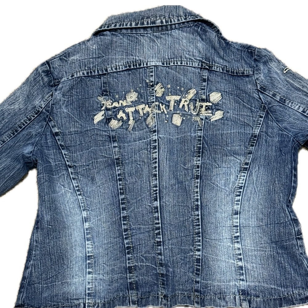 🧥🕺 RAYBAN x LUJ Y2K‎ Blue Denim Jean Jacket | EU Club Scene Sz 4 - Picture 4 of 12